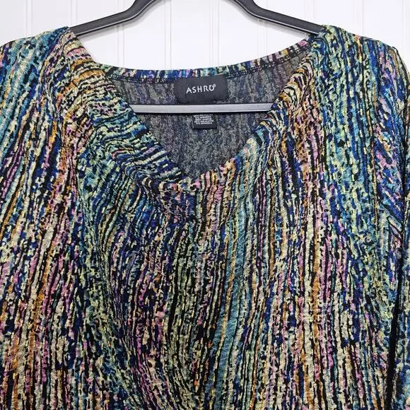 ASHRO Women's Metallic Printed Long Sleeve Midi Sheath Dress Size Medium Artsy - Picture 4 of 12